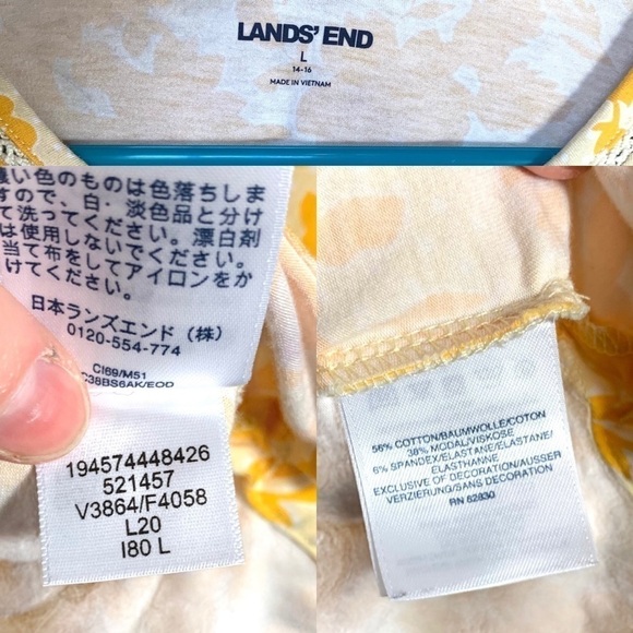 Lands' End Yellow Floral Long Sleeve Crocheted Detail Shirt Top Size Large - Picture 11 of 16